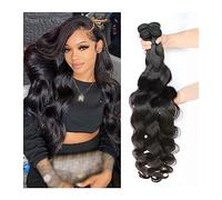 Extensions de cheveux humains brésiliens ondulés pour femme - 100 cm - Noir naturel - Tissage de cheveux brésiliens - 1 paquet