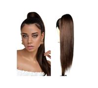 Extensions de cheveux humains brésiliens Remy à clipser, queue de cheval lisse de couleur marron foncé, 2 peignes, 100/150 g Pour un usage quotidien(18inches 100g)