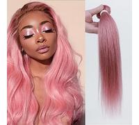 Extensions de cheveux humains brésiliens, soyeux, droits, 1 paquet (8, 10, 12) Rose