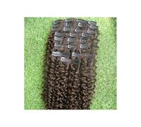 Extensions de cheveux humains crépus bouclés à clips, lot de 9 pièces, cheveux Remy, 120 g Installation et enlèvement faciles(Brown,28inch)