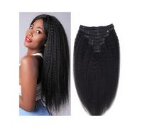 Extensions de cheveux humains crépus lisses à clipser, cheveux brésiliens bouclés noirs naturels for femmes Wear and Go(18inches,120g)