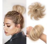 Extensions de cheveux humains en désordre, ondulés, blond cendré, surbrillants, blond blanchi, donuts, élastiques, duveteux, bouclés, 1 pièce, P18 613
