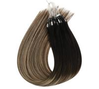 Extensions de cheveux humains invisibles, 50 brins/1 paquet, micro-perles, cheveux courts et lisses for femmes(1B-4-18,24 Inch)