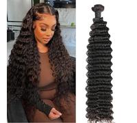 Extensions de cheveux humains ondulés 12A brésiliens vierges bouclés 100 % non transformés (Deep Wave 1B, 50,8 cm)