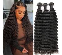 Extensions de cheveux humains ondulés 12A brésiliens vierges urly 100 % non traités Vingin bouclés (Deep Wave 1B, 35,6 cm, 40,6 cm, 45,7 cm)