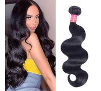 Extensions de cheveux humains ondulés - 3 trames de cheveux humains 100 % non transformés - 12A - Extensions de cheveux brésiliens vierges - Peuvent être teints ou décolorés - Noir naturel - 40,6 cm