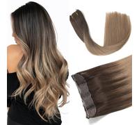 Extensions de cheveux humains Remy - Couleur 2 Châtain foncé à 8 Brun cendré - Postiche cheveux raides naturels avec ligne de pêche secrète - 35,6 cm - 70 g (#2T8-35,6 cm)