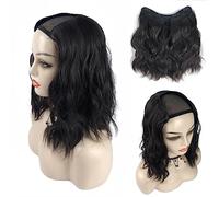Extensions de cheveux invisibles à clipser en forme de V Demi-perruque 3/4 35 cm Nuage ondulé (Marron clair)