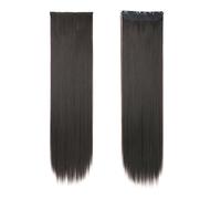 Extensions de cheveux invisibles postiches synthétiques longues et droites perruques de 32 pouces for femmes Wear and Go(Dark brown)