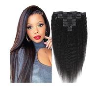 Extensions de cheveux Kinky Straight Clip In Hair Extensions Clip de cheveux humains dans les extensions for les femmes noires Cheveux naturels Noir Kinky Straight Clip In 120g 8Pcs Extensions à clips