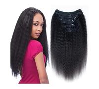 Extensions de cheveux Kinky Straight Clip In Hair Extensions Extensions de Cheveux Humains à Clip for Femmes Noires #1B Cheveux Naturels Noir Kinky Yaki Clip Droit en Cheveux Humains Vierges Brésilien
