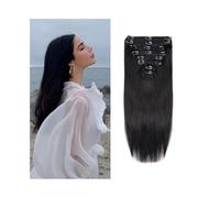 Extensions de cheveux lisses à clips for femmes noires, 8 pièces par lot avec 18 clips, double trame en dentelle, 120 g, cheveux naturels (10-26 pouces, n° 1B) Wear and Go(10inches)
