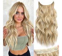 Extensions De Cheveux Longs, Ondulées, Avec Élastique Blond Cendré, 4 Clips, Synthétiques, Postiche Invisible, Pour Femme, 50 Cm (Mélange Doré Foncé Et Blond Beige)