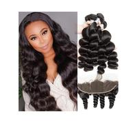 Extensions de Cheveux Lot de 3 extensions de cheveux humains péruviens Remy Loose Wave avec fermeture frontale 13 x 4, ligne de cheveux pré-épilée Extension de Queue(14 16 16+Closure12)