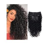 Extensions de cheveux naturels à clips Deep Wave for femmes, 8 pièces, épais jusqu'aux pointes, avec 18 clips, 120 g (10 à 26 pouces) Wear and Go(24inches)