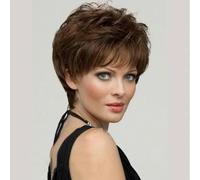 Extensions de cheveux naturels et respirants, perruques synthétiques pour femmes d'âge moyen et âgé, couvre-tête gris à la mode, perruque courte bouclée pour dames, chapeau-marron clair