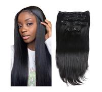 Extensions de cheveux naturels noirs à clipser, cheveux humains brésiliens lisses for toute la tête, for femmes Wear and Go(22INCHES,240g)
