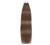 Extensions de cheveux naturels Remy à bande adhésive, 20 pièces, trame de peau lisse, noire naturelle, sans couture, for usage quotidien(#4,20 inch)