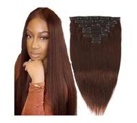 Extensions de cheveux naturels Remy à clips for femmes, 25,4 à 61 cm, 120 g, brun foncé chocolat, lisses, 8 pièces, 20 clips Wear and Go(14inches x1)