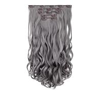 Extensions de cheveux noirs avec clips pour femme - 45,7 cm - Extensions de cheveux synthétiques bouclés - Longueur naturelle - Épais - Pour filles - Marron