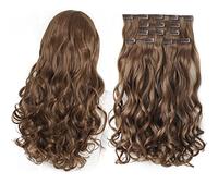 Extensions de cheveux noirs avec clips pour femme - 45,7 cm - Extensions de cheveux synthétiques bouclés - Longueur naturelle - Épais - Pour filles - Marron