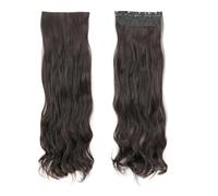 Extensions de cheveux ondulés longs de 32 pouces for femmes, postiches synthétiques souples à clipser for toute la tête Installation et enlèvement faciles(Dark brown)