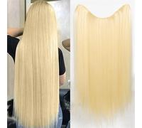 Extensions de cheveux, Perruque en soie haute température à 4 fils en forme de V for femme, extension de cheveux longs et raides,pour femmes(Light gold,60CM)