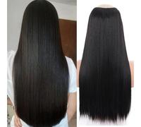 Extensions de cheveux, Perruque en soie haute température à 4 fils en forme de V for femme, extension de cheveux longs et raides,pour femmes(Black,50CM)