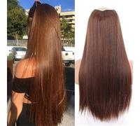 Extensions de cheveux, Perruque en soie haute température à 4 fils en forme de V for femme, extension de cheveux longs et raides,pour femmes(Dark brown,60CM)