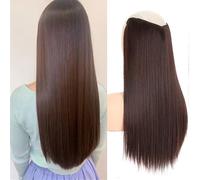 Extensions de cheveux, Perruque en soie haute température à 4 fils en forme de V for femme, extension de cheveux longs et raides,pour femmes(Light brown,50CM)