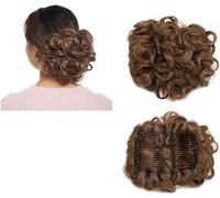 Extensions De Cheveux Postiche Synthétique Grand Peigne Clip en Extension De Cheveux Bouclés Chignon Morceaux De Cheveux Femmes Updo Couverture Postiche Extension Chignon AC, Light Brown