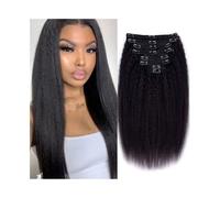 Extensions de cheveux pour cheveux humains avec clips, lisses et crépus, lot de 8 pièces, pour tête entière, pour femme noire (12 pouces, 240 g)