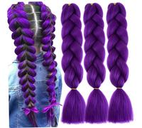 Extensions de cheveux pour tresses, 3 pièces Extensions de cheveux violets pour tresses 24 pouces véritable tresse douce Jumbo perruque colorée pour les femmes