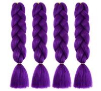 Extensions de cheveux pour tresses, 4 pièces Extensions de cheveux violets pour tresses 24 pouces véritable tresse douce Jumbo perruque colorée pour les femmes