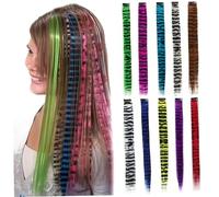 Extensions de cheveux queue de raton laveur 10 pièces 18 pouces perruques imprimées à rayures colorées pièce Extensions cheveux synthétiques droites à clipser pour un usage quotidien Clip en col