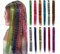 Extensions de cheveux queue de raton laveur 12 pièces 18 pouces perruques imprimées à rayures pièce Extensions cheveux synthétiques droites à clipser pour un usage quotidien couleur aléatoire Cl