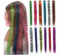 Extensions de cheveux queue de raton laveur 12 pièces 18 pouces perruques imprimées à rayures pièce Extensions cheveux synthétiques droites à clipser pour un usage quotidien couleur aléatoire Cl