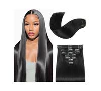 Extensions de cheveux raides à clipser, vrais humains noirs, 100 % brésiliens Remy (18 pouces,120 g)