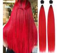 Extensions de cheveux raides ombrés tissant des faisceaux de cheveux raides entièrement synthétiques super longs de 36 pouces pour finir-rouge ombré - L-32 pouces-80 cm