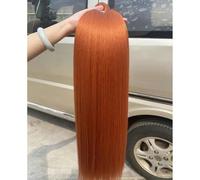 Extensions de cheveux raides Tissage ombré synthétique super long 36 pouces faisceaux de cheveux complètement raides pour finir-Orange - L-28 pouces-70 cm