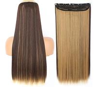 Extensions de Cheveux Synthétiques 32 pouces Une pièce 5 Clips Longue Ligne Droite Haute Température Fibre Noir Brun Postiche-1012-4h27,22inches,Chine