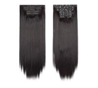 Extensions de cheveux synthétiques à clips, 6 pièces, postiche longue et lisse de 24 pouces for femmes (140 g) Wear and Go(Dark brown)