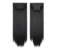 Extensions de cheveux synthétiques à clips, 6 pièces, postiche longue et lisse de 24 pouces for femmes (140 g) Installation et enlèvement faciles(Black)