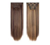 Extensions de cheveux synthétiques à clips, 6 pièces, postiche longue et lisse de 24 pouces for femmes (140 g) Installation et enlèvement faciles(4H27#)