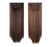 Extensions de cheveux synthétiques à clips, 6 pièces, postiche longue et lisse de 24 pouces for femmes (140 g) Installation et enlèvement faciles(8H30#)