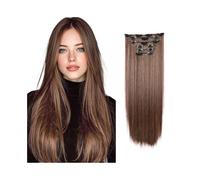 Extensions de cheveux synthétiques à clips, postiches lisses invisibles de 22 pouces de long for femmes, 6 pièces, tête complète, usage quotidien Hair Extensions(M2-30)