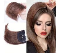 Extensions de cheveux synthétiques à clipser invisible - Sans couture - Ajoute du volume et des zones d'amincissement - Pour femmes et filles - Marron clair - 10 cm