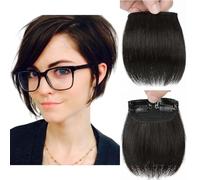 Extensions de cheveux synthétiques à clipser invisible - Sans couture - Ajoute du volume et des zones d'amincissement - Pour femmes et filles (noir marron, 10 cm)