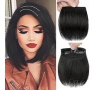Extensions de cheveux synthétiques à clipser invisible - Sans couture - Ajoute du volume et des zones d'amincissement - Pour femmes et filles (noir naturel, 10 cm)