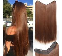 Extensions de cheveux synthétiques avec 4 clips, coiffure droite longue en forme de V, pour une couleur noire, brune ou blonde de 40/50/60 cm. Perruque naturelle pour femmes Fibre synthétique